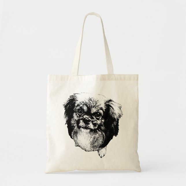 Tibetan Spaniel Tote – Ink Dog Portrait Art Tygkasse (Framsidan)