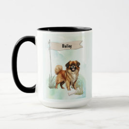 Tibetan Spaniel Watercolor Personalized Dog Mugg