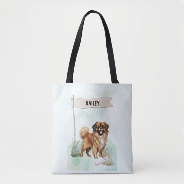 Tibetan Spaniel Watercolor Personalized Dog Tygkasse (Framsida)