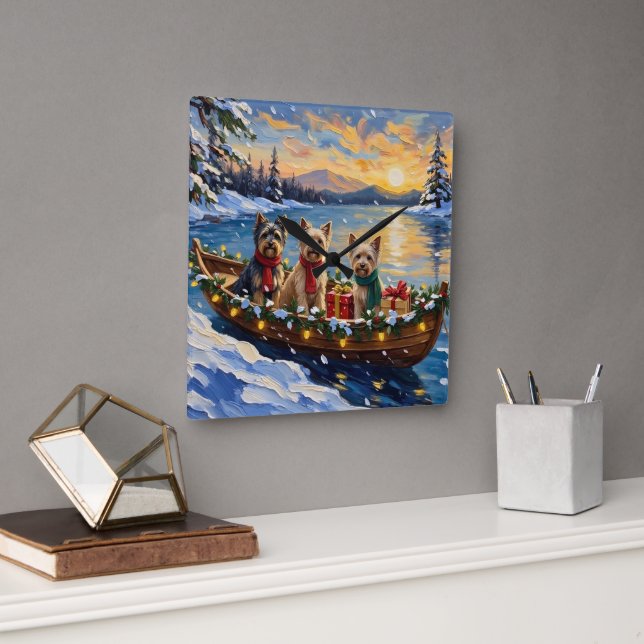 Tibetan Terrier Christmas Boat Holiday Fyrkantig Klocka (Kontor)