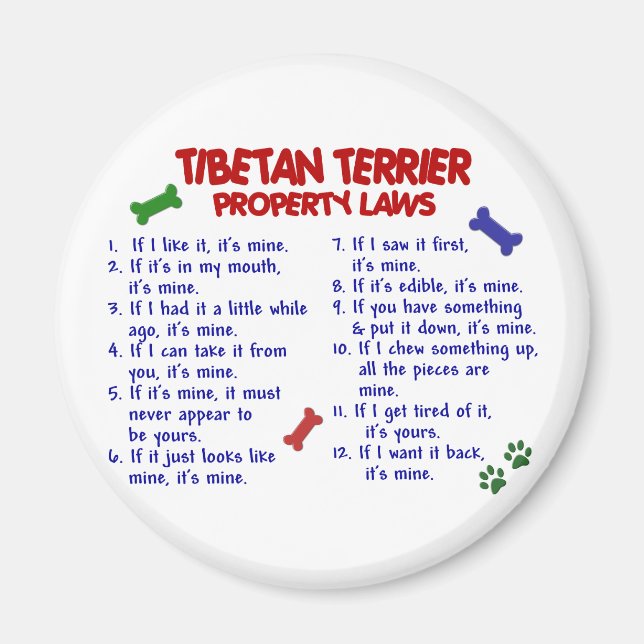 TIBETAN TERRIER EGENDOM LAGSTIFTNING 2 MAGNET (Framsidan)