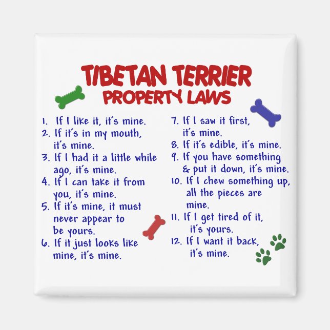 TIBETAN TERRIER EGENDOM LAGSTIFTNING 2 MAGNET (Framsidan)