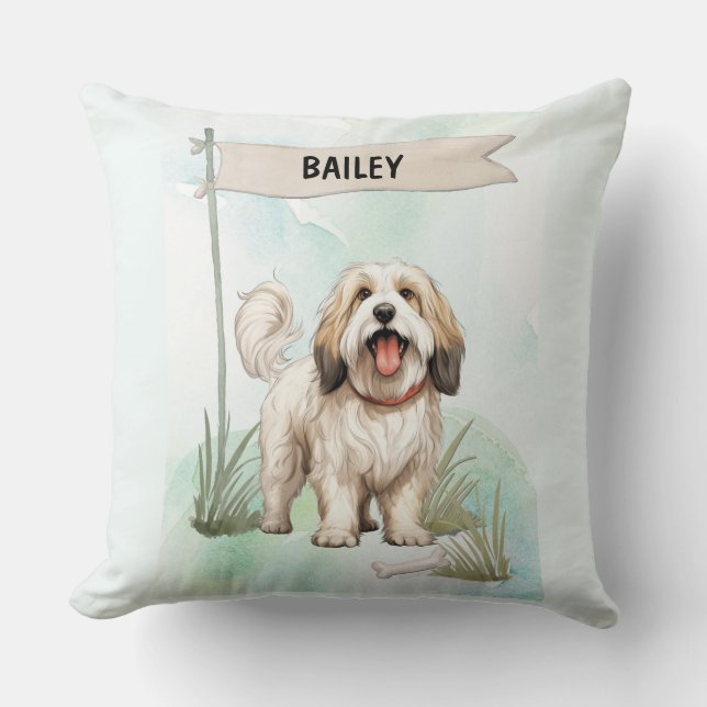 Tibetan Terrier Watercolor Personalized Dog Kudde (Framsida)