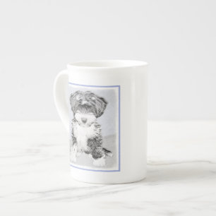 Tibetan Terriermålning - gullig original- Benporslin Mugg