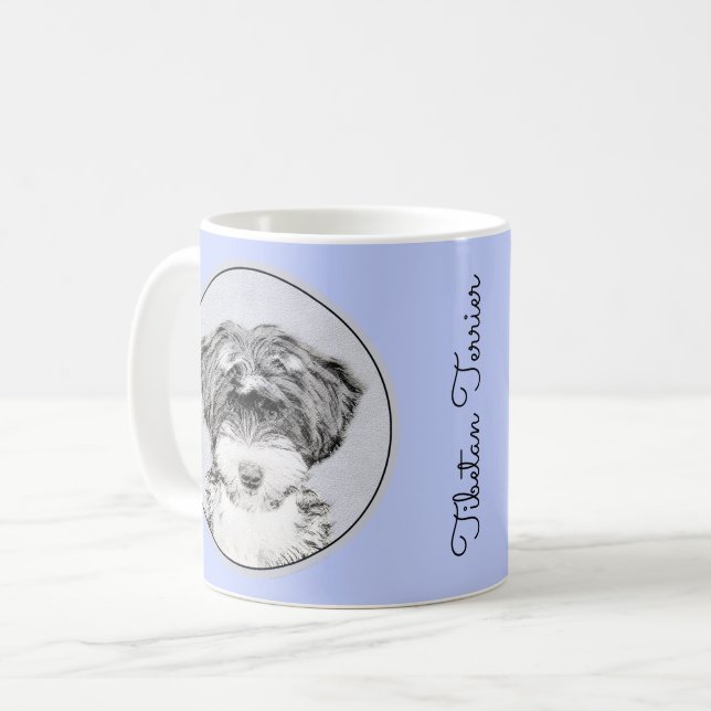 Tibetan Terriermålning - gullig original- Kaffemugg (Framsida vänster)