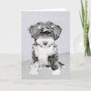 Tibetan Terriermålning - gullig original- Kort