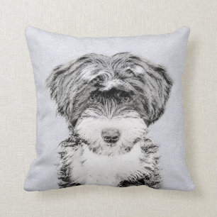Tibetan Terriermålning - gullig original- Kudde