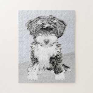 Tibetan Terriermålning - gullig original- Pussel