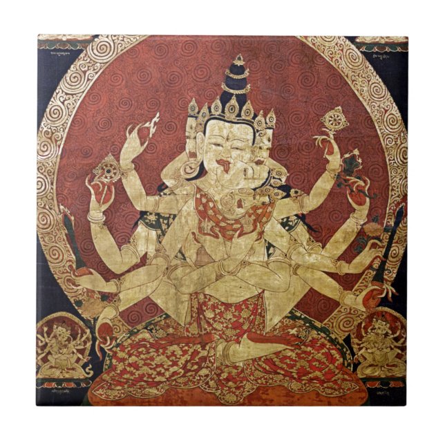 TIBETAN THANGKA-KONST KAKELPLATTA (Framsidan)
