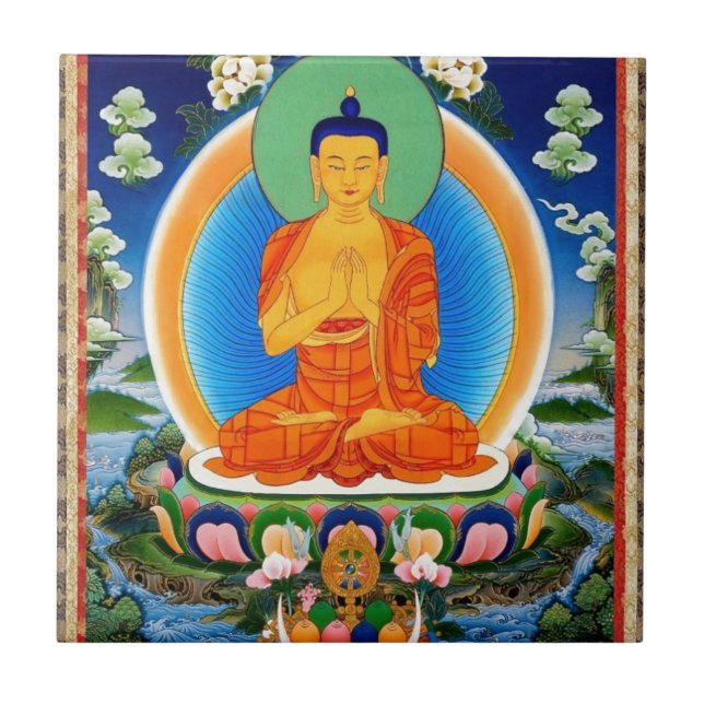Tibetana Thangka Prabhutaratna Buddha Kakelplatta (Framsidan)