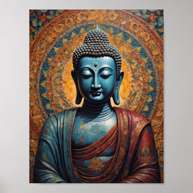 Tibetansk Buddha mediterar över guldbakgrund Poster (Framsidan)
