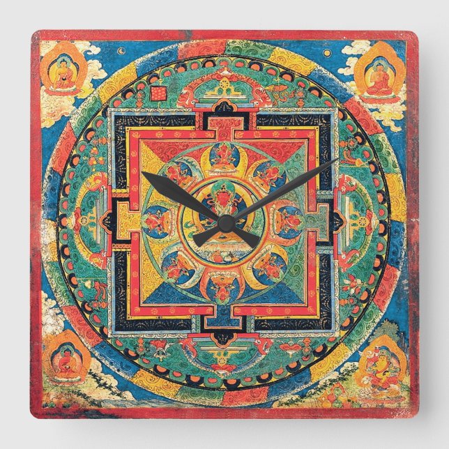 Tibetansk buddhist Mandala Clock Fyrkantig Klocka (Framsida)