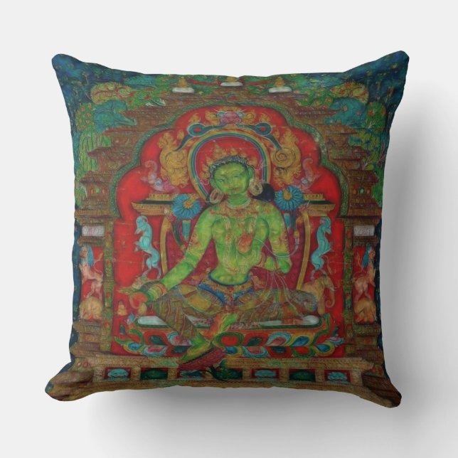 Tibetansk buddistisk Grönt Tara Kudde (Framsida)