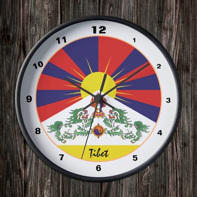 Tibetansk Flagga och tibetansk patriotisk hem/desi Rund Klocka (Skapare uppladdad)