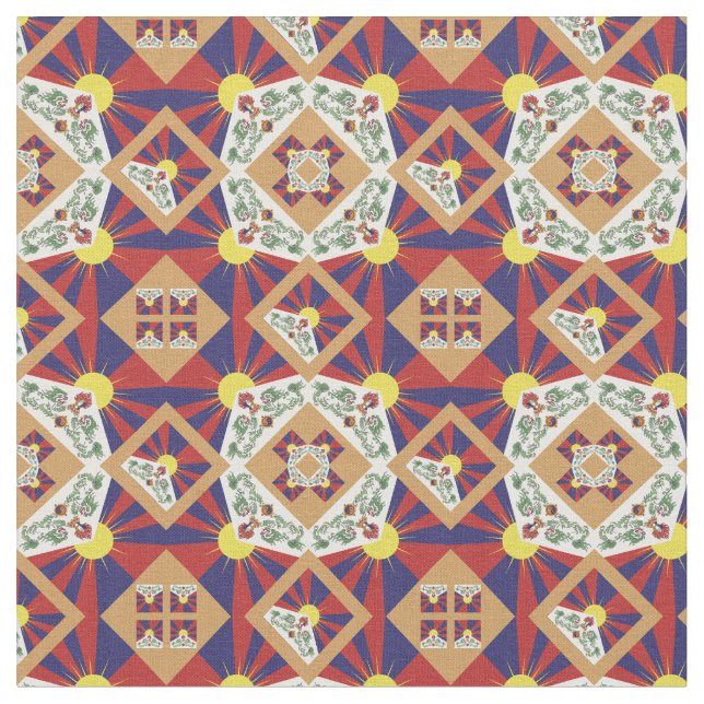 Tibetansk Flagga och Trendig Tibet Fabric mode GLD Tyg (Närbild)
