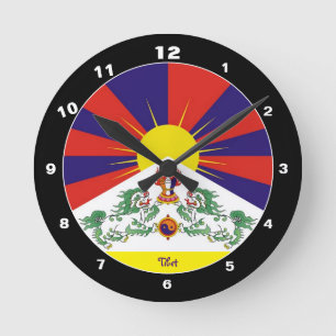 Tibetansk Flagga & Time Clock /Himalayas Snö Lejon Rund Klocka
