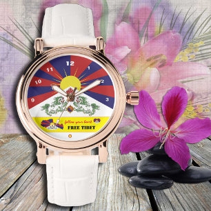 Tibetansk Flagga Watch, Tibet Karta, Heart/Free Ti Armbandsur