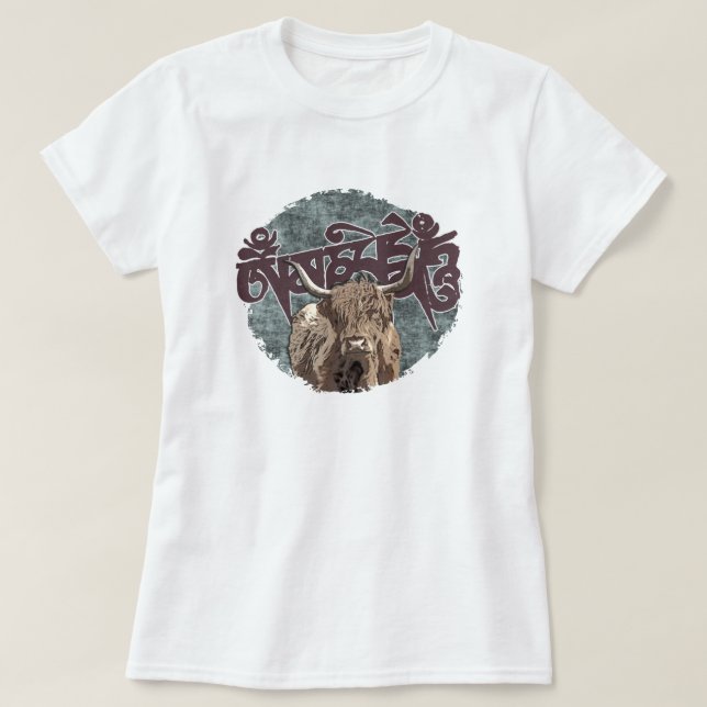 Tibetansk jak med Mani Mantra (OM MANI PADME HUM) T-shirt (Design framsida)