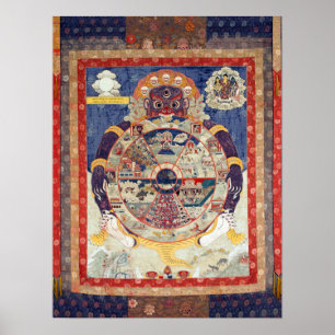Tibetansk livshjulet Samsaras cykel Poster