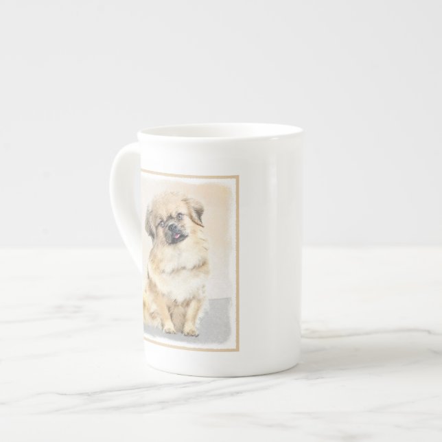 Tibetansk målning - Cute Original Hund Art Benporslin Mugg (Framsida vänster)