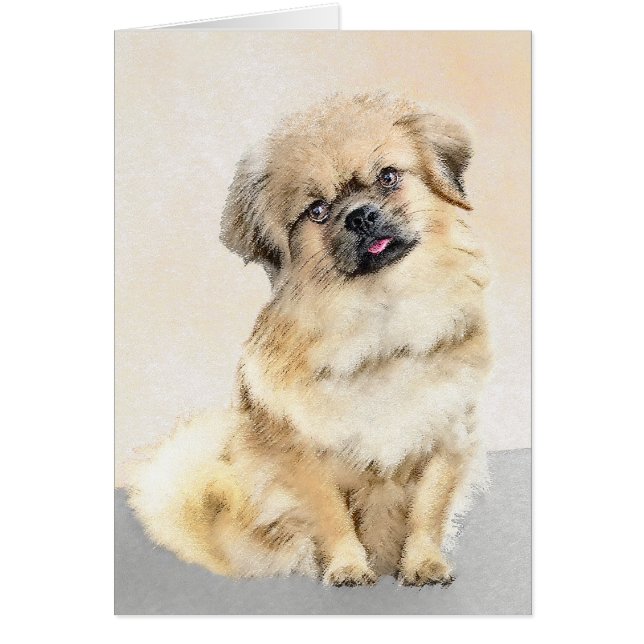 Tibetansk målning - Cute Original Hund Art Hälsningskort (Framsidan)