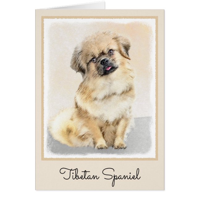 Tibetansk målning - Cute Original Hund Art Hälsningskort (Framsidan)