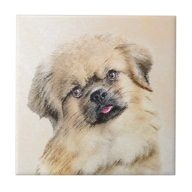 Tibetansk målning - Cute Original Hund Art Kakelplatta (Framsidan)