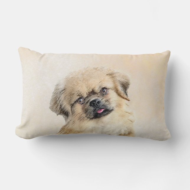 Tibetansk målning - Cute Original Hund Art Lumbarkudde (Framsida)