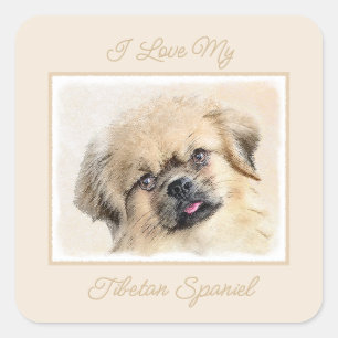 Tibetansk målning - Cute Original Hund Art S Fyrkantigt Klistermärke