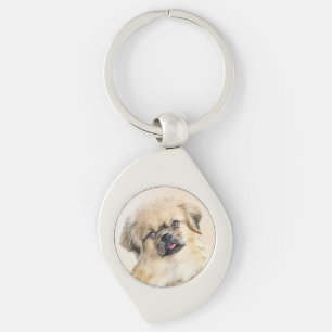 Tibetansk målning - Cute Original Hund Art Swirl Silverfärgad Nyckelring