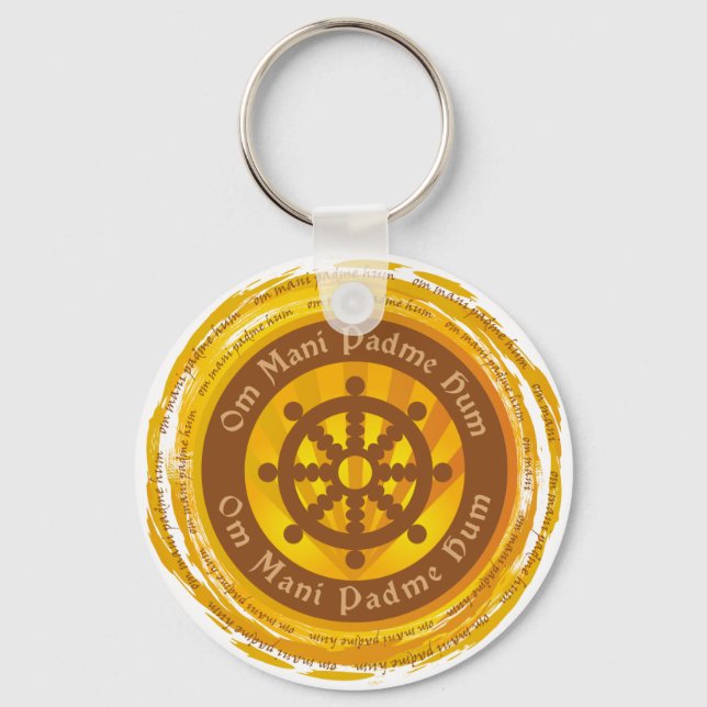 Tibetansk Mantra Dharma Wheel Nyckelring (Framsida)