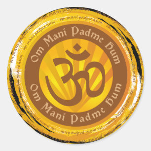 Tibetansk Mantra med Aum Symbol Runt Klistermärke
