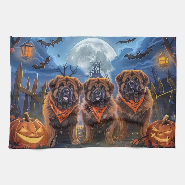 Tibetansk Mastiff Halloween-taloky Kökshandduk (Horisontell)