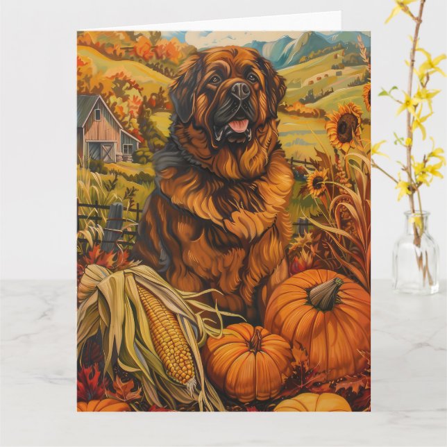 Tibetansk Mastiff Hund Autumn Harvest Thanksgiving Kort (Gul blomma)