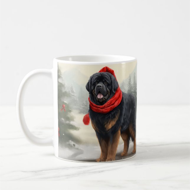 Tibetansk Mastiff Hund i Snö-jul Kaffemugg (Vänster)