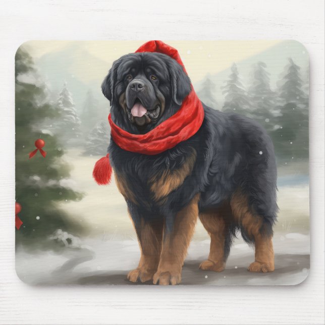 Tibetansk Mastiff Hund i Snö-jul Musmatta (Framsidan)