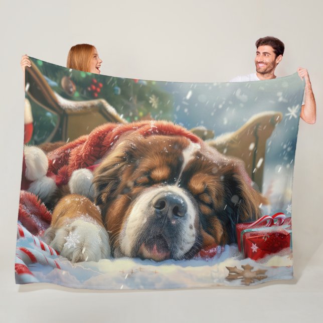 Tibetansk Mastiff Hund Jul Festlig  Fleecefilt (På plats)