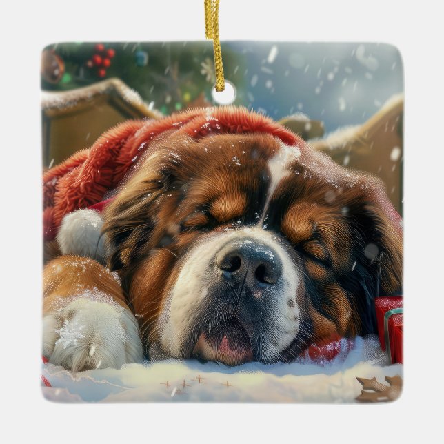 Tibetansk Mastiff Hund Jul Festlig Julgransprydnad Keramik (Framsida)