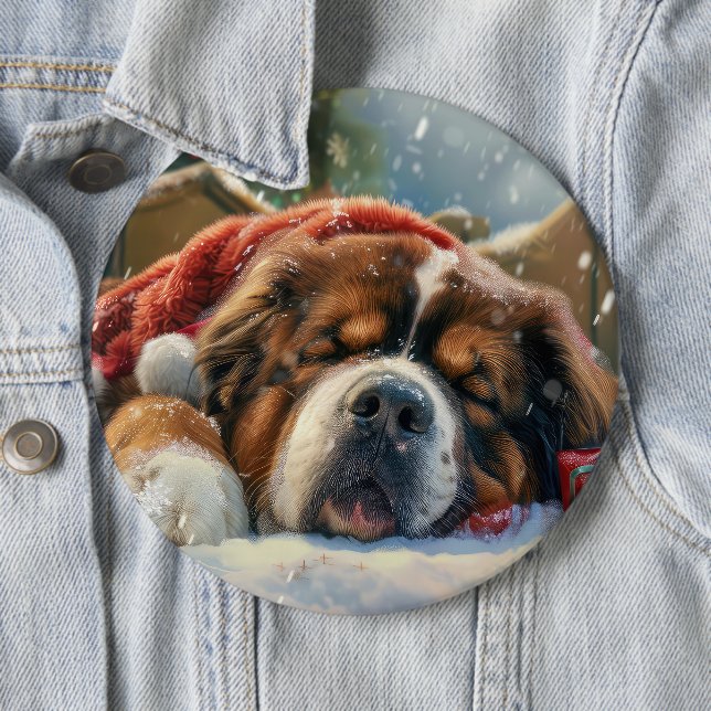 Tibetansk Mastiff Hund Jul Festlig Knapp (In Situ)