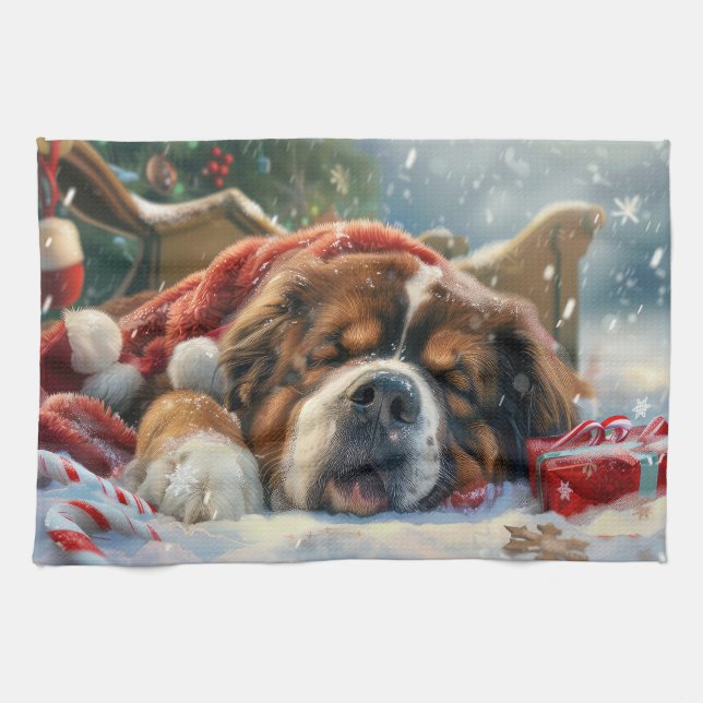 Tibetansk Mastiff Hund Jul Festlig Kökshandduk (Horisontell)
