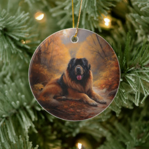 Tibetansk mastiff i Höst löv Fall Inspire Julgransprydnad Keramik