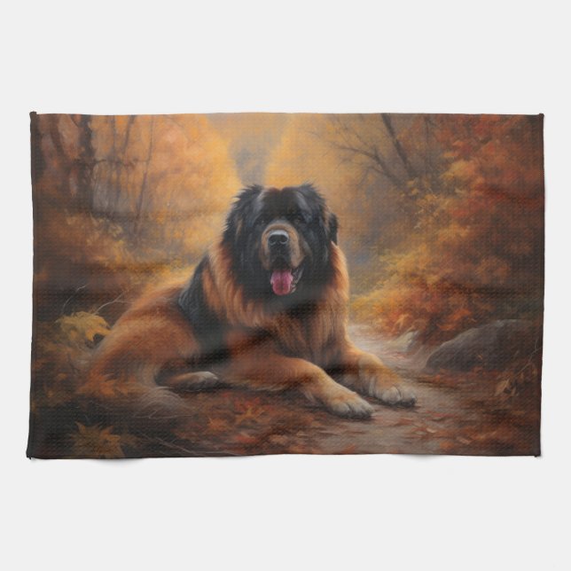 Tibetansk mastiff i Höst löv Fall Inspire Kökshandduk (Horisontell)