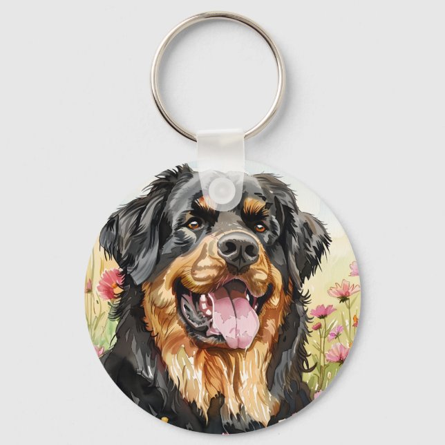 Tibetansk Mastiff Keychain Cute Watercolor Art Nyckelring (Framsida)