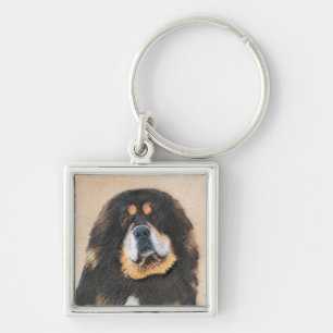 Tibetansk Mastiff Painting - Cute Original Hund Ar Fyrkantig Silverfärgad Nyckelring