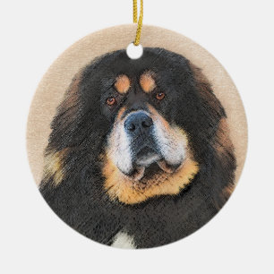 Tibetansk Mastiff Painting - Cute Original Hund Ar Julgransprydnad Keramik