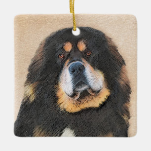 Tibetansk Mastiff Painting - Cute Original Hund Ar Julgransprydnad Keramik