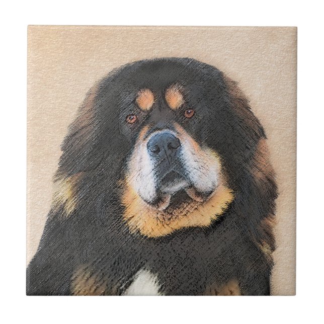 Tibetansk Mastiff Painting - Cute Original Hund Ar Kakelplatta (Framsidan)