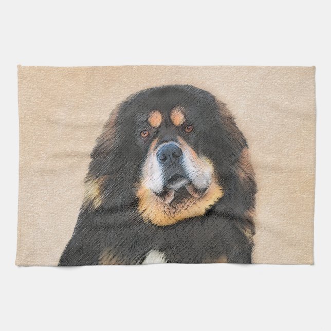 Tibetansk Mastiff Painting - Cute Original Hund Ar Kökshandduk (Horisontell)