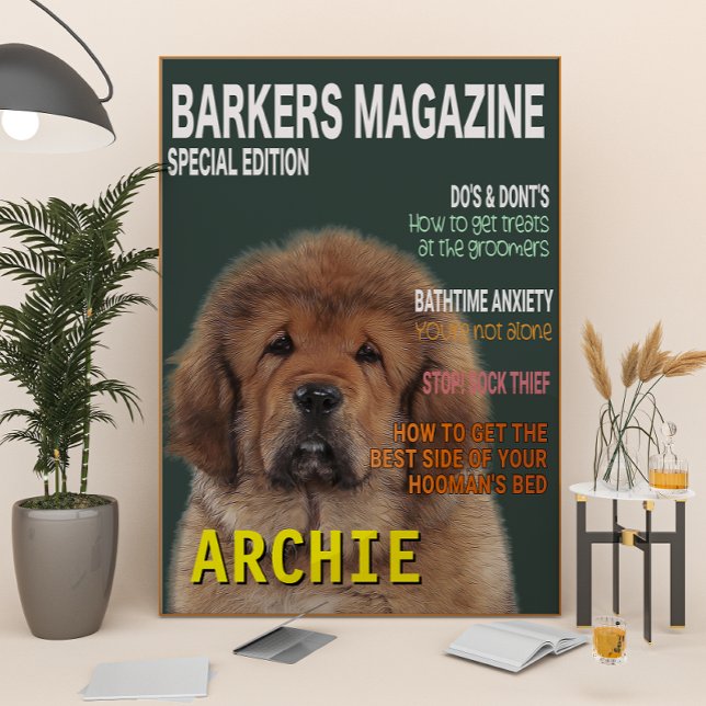 Tibetansk Mastiff Parody Magazine Cover Fototryck (Skapare uppladdad)