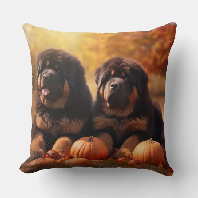 Tibetansk mastiff Puppy Autumn Delight Pumpkin Kudde (Framsida)